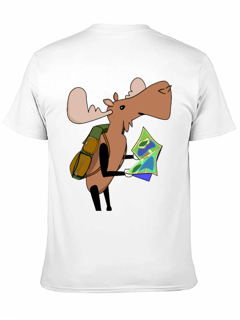 Cartoon Moose with Map T-Shirt - Black