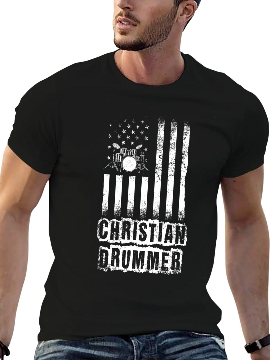 Christian Drummer Graphic Tee - Black Cotton Blend Shirt product image 6
