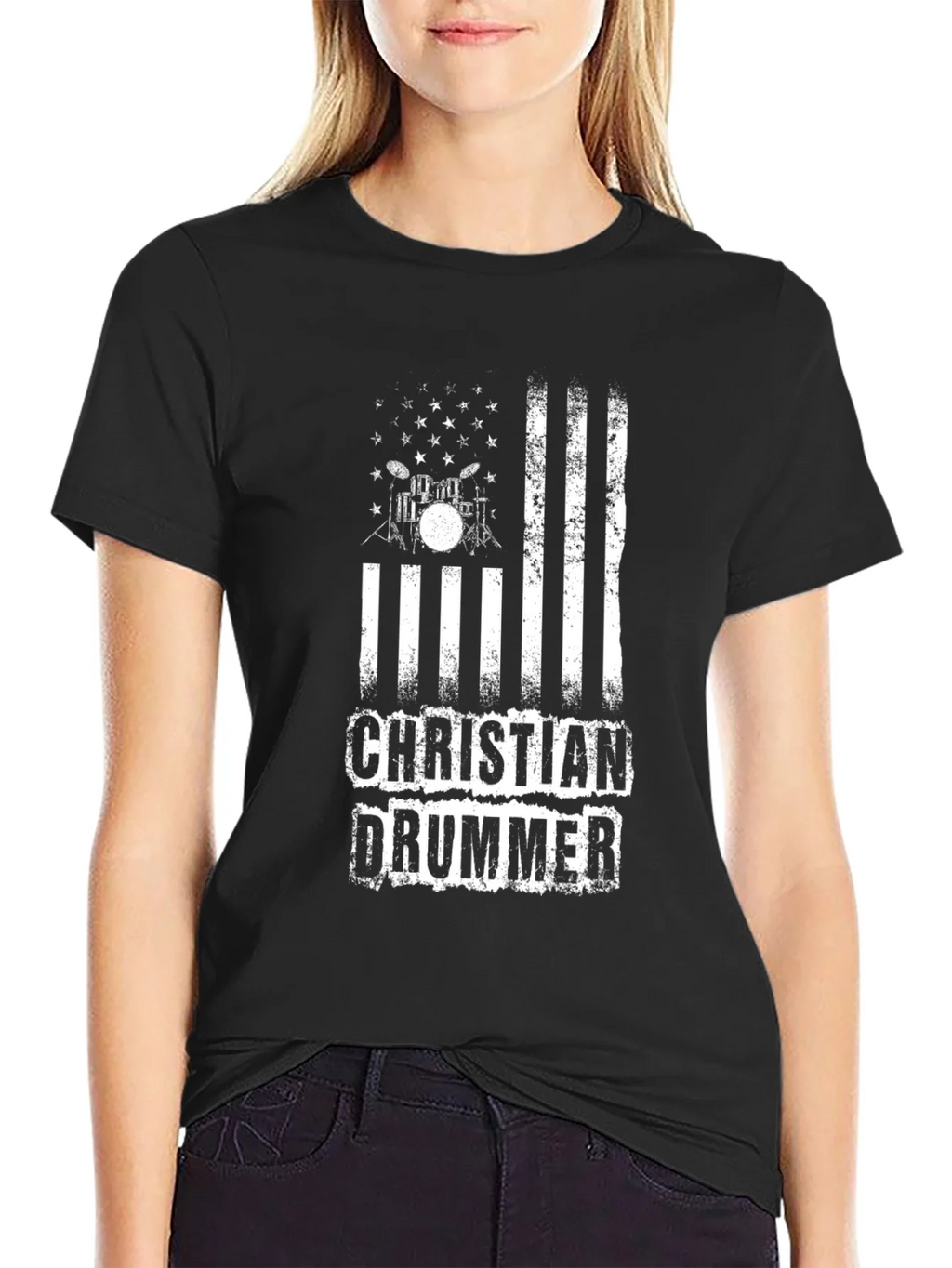 Christian Drummer Graphic Tee - Black Cotton Blend Shirt product image 2