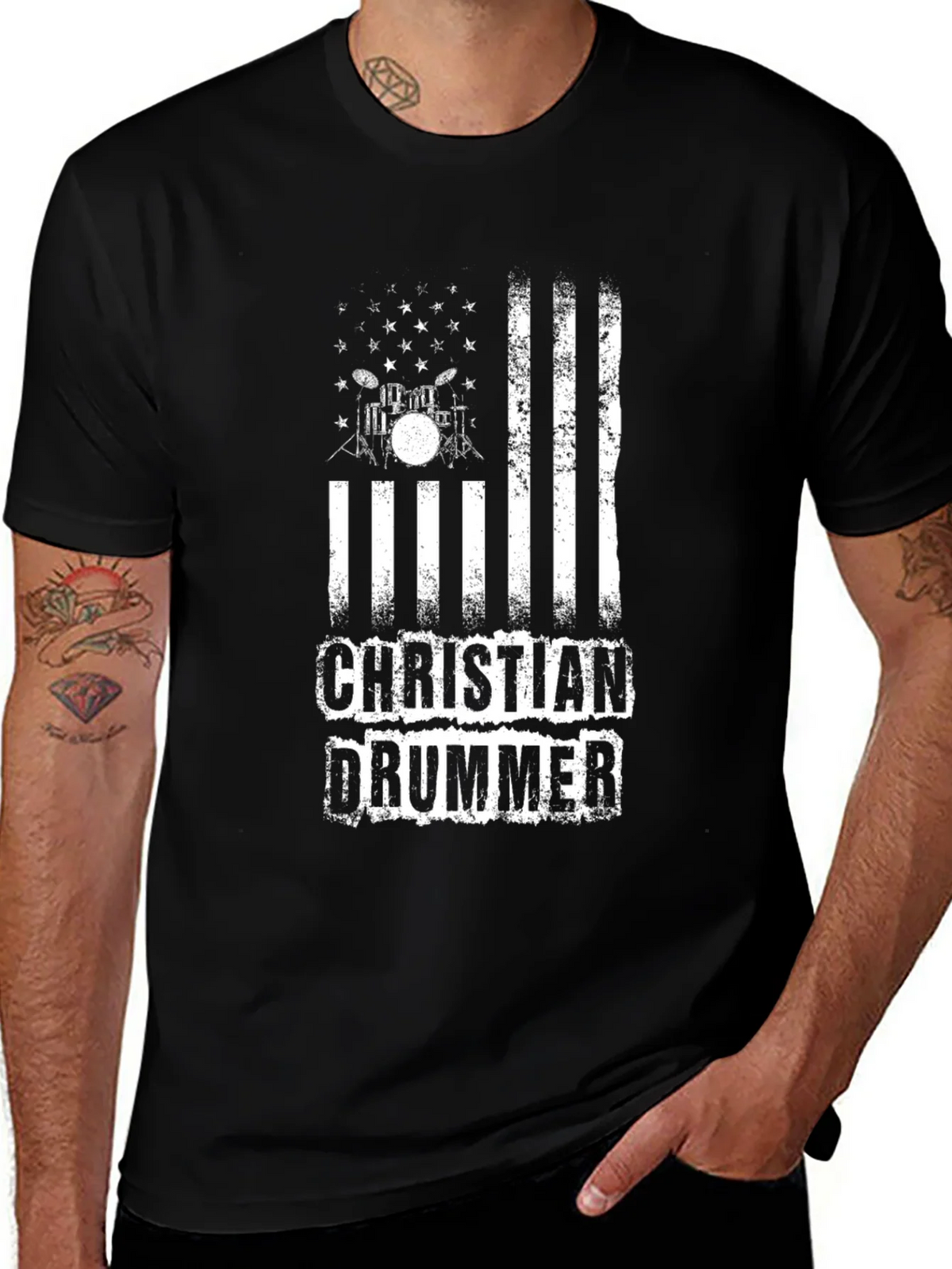 Christian Drummer Graphic Tee - Black Cotton Blend Shirt product image 1