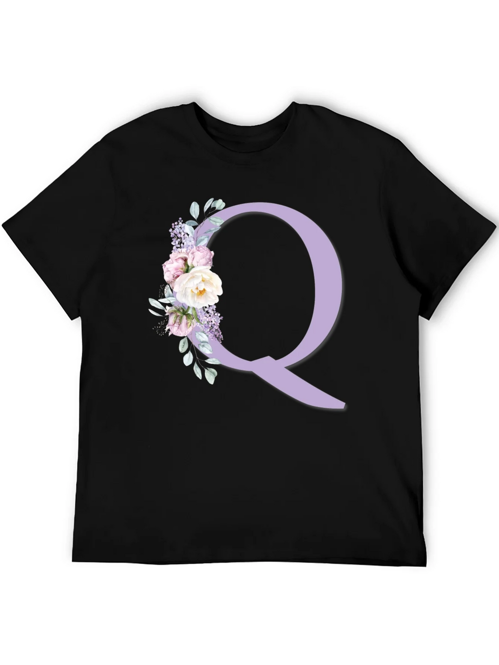 Floral Letter Q Black T-Shirt product image 5