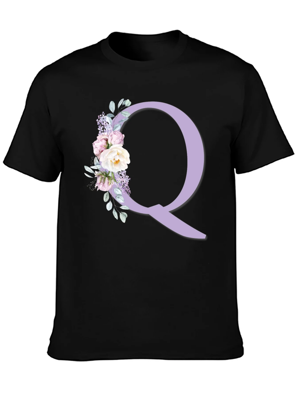 Floral Letter Q Black T-Shirt product image 3