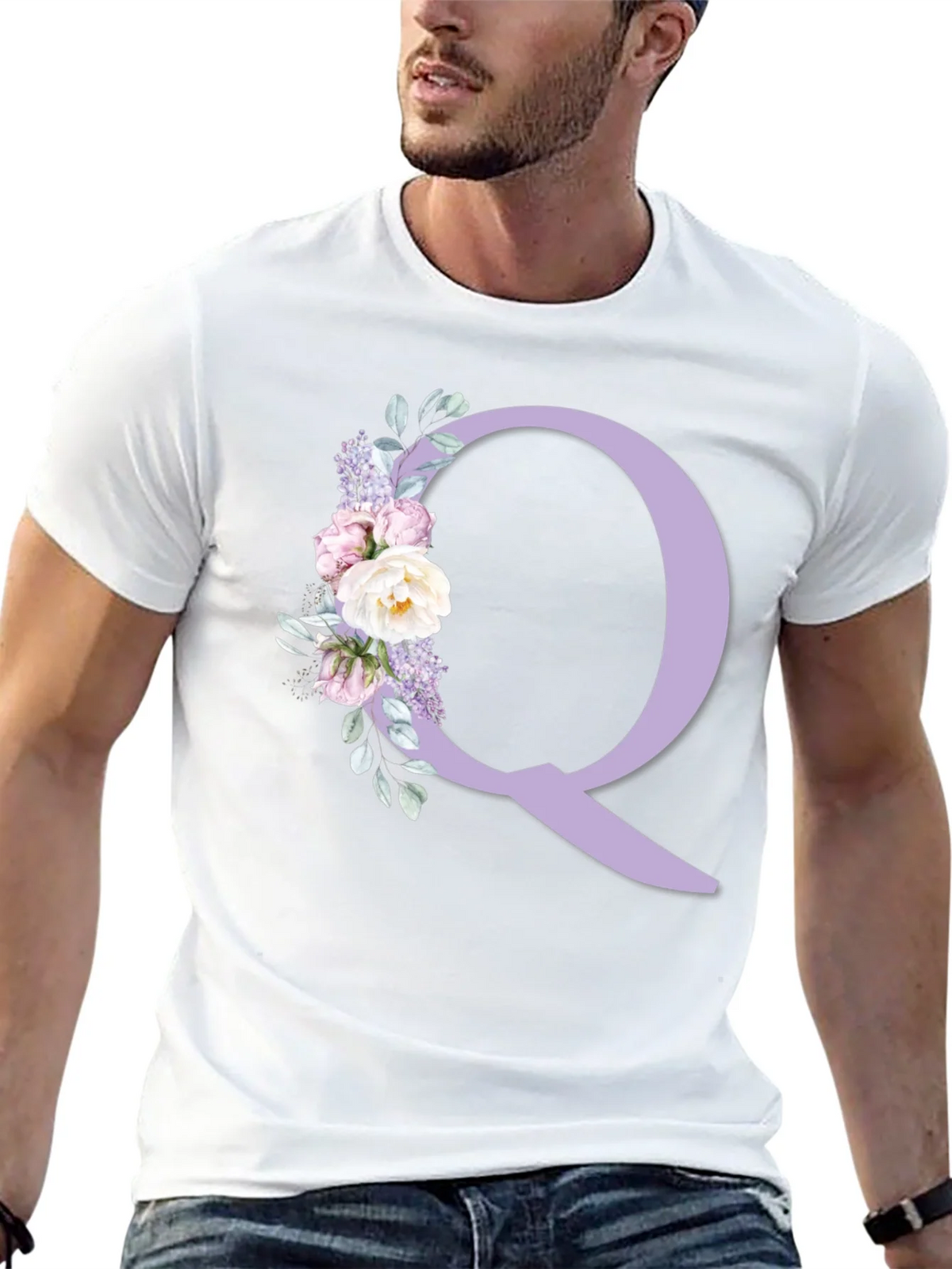 Floral Letter Q Black T-Shirt product image 12