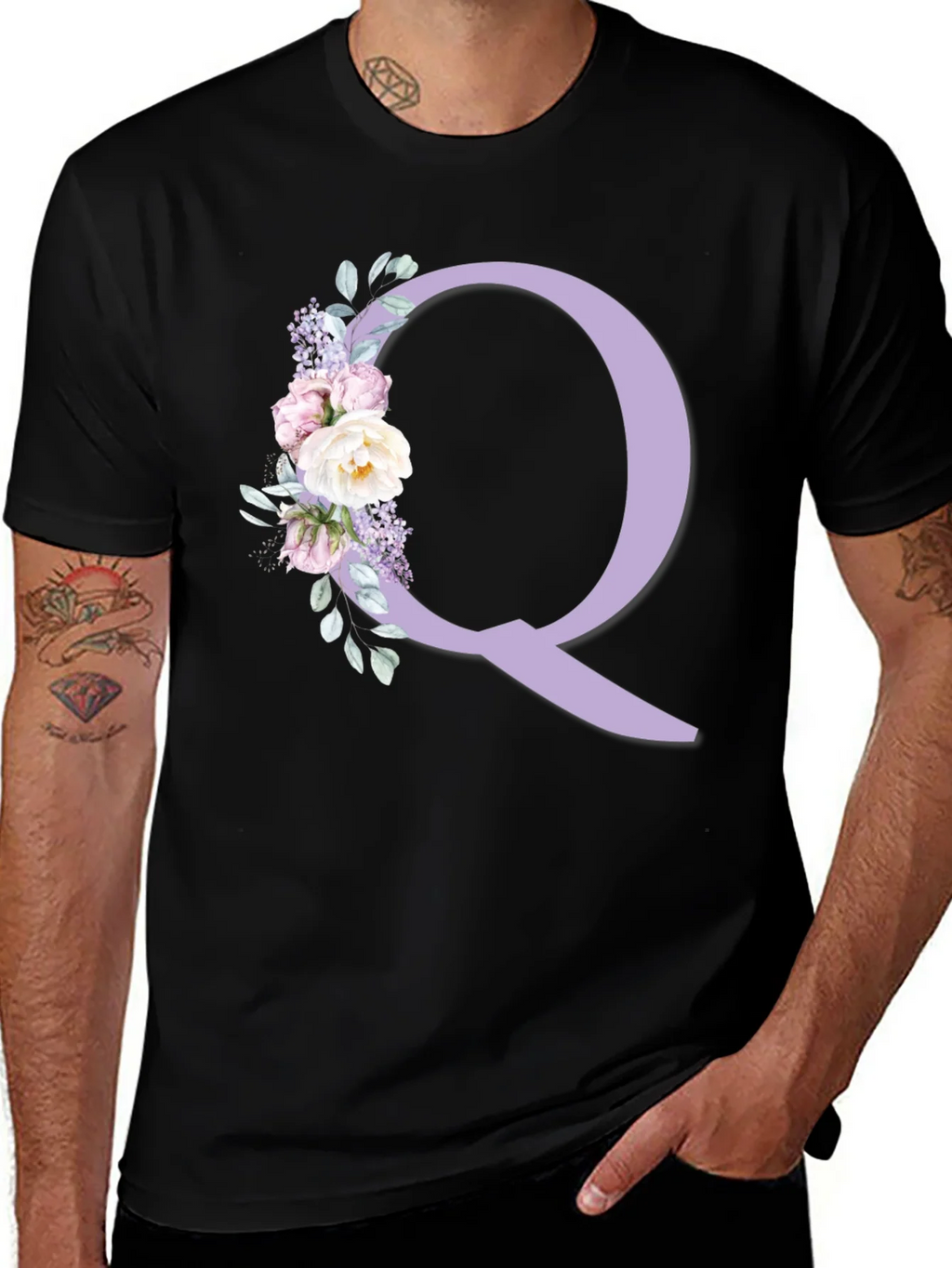 Floral Letter Q Black T-Shirt product image 1