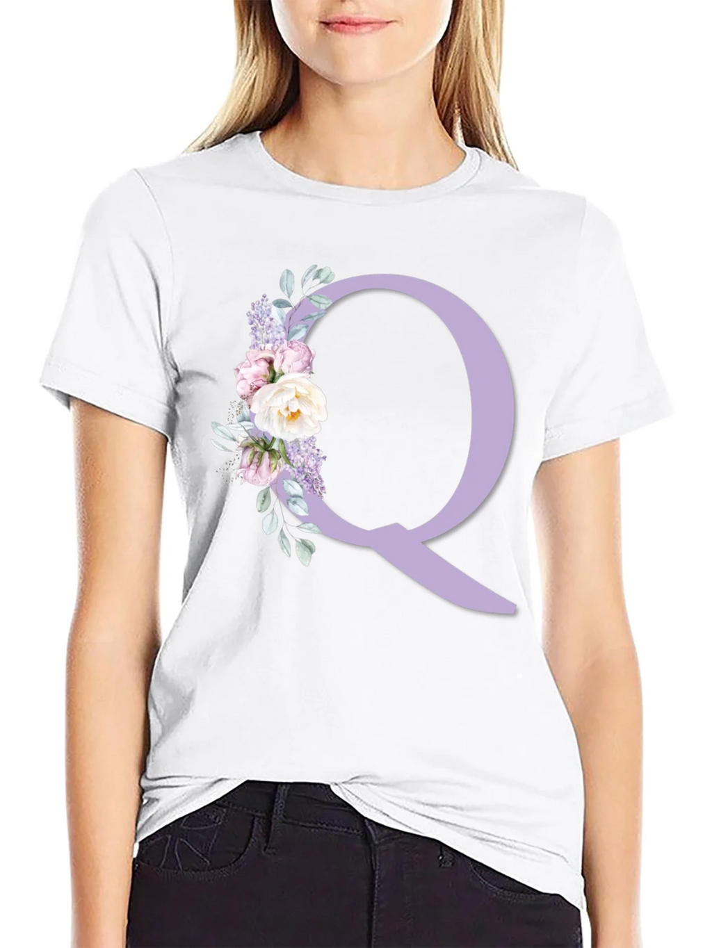 Floral Letter Q Black T-Shirt product image 8