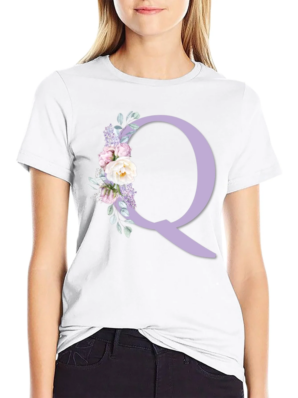 Floral Letter Q Black T-Shirt product image 8