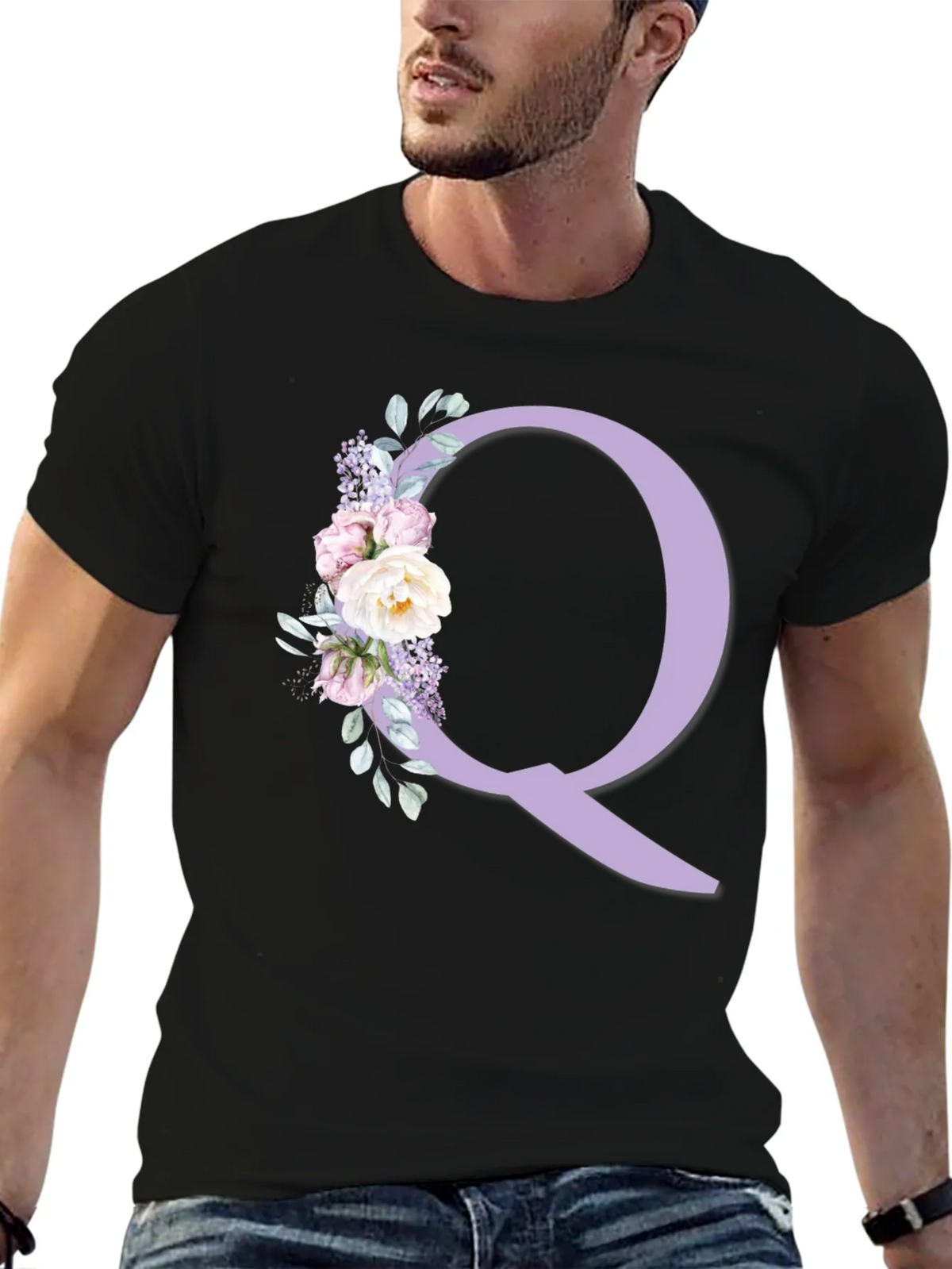 Floral Letter Q Black T-Shirt product image 6