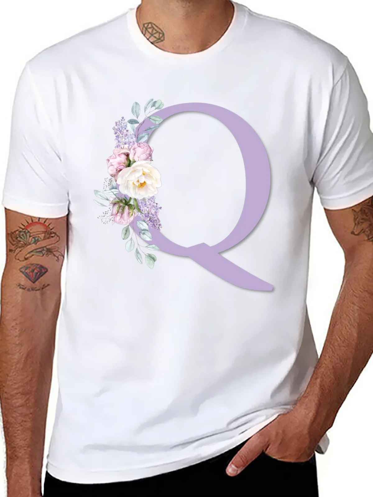 Floral Letter Q Black T-Shirt product image 7