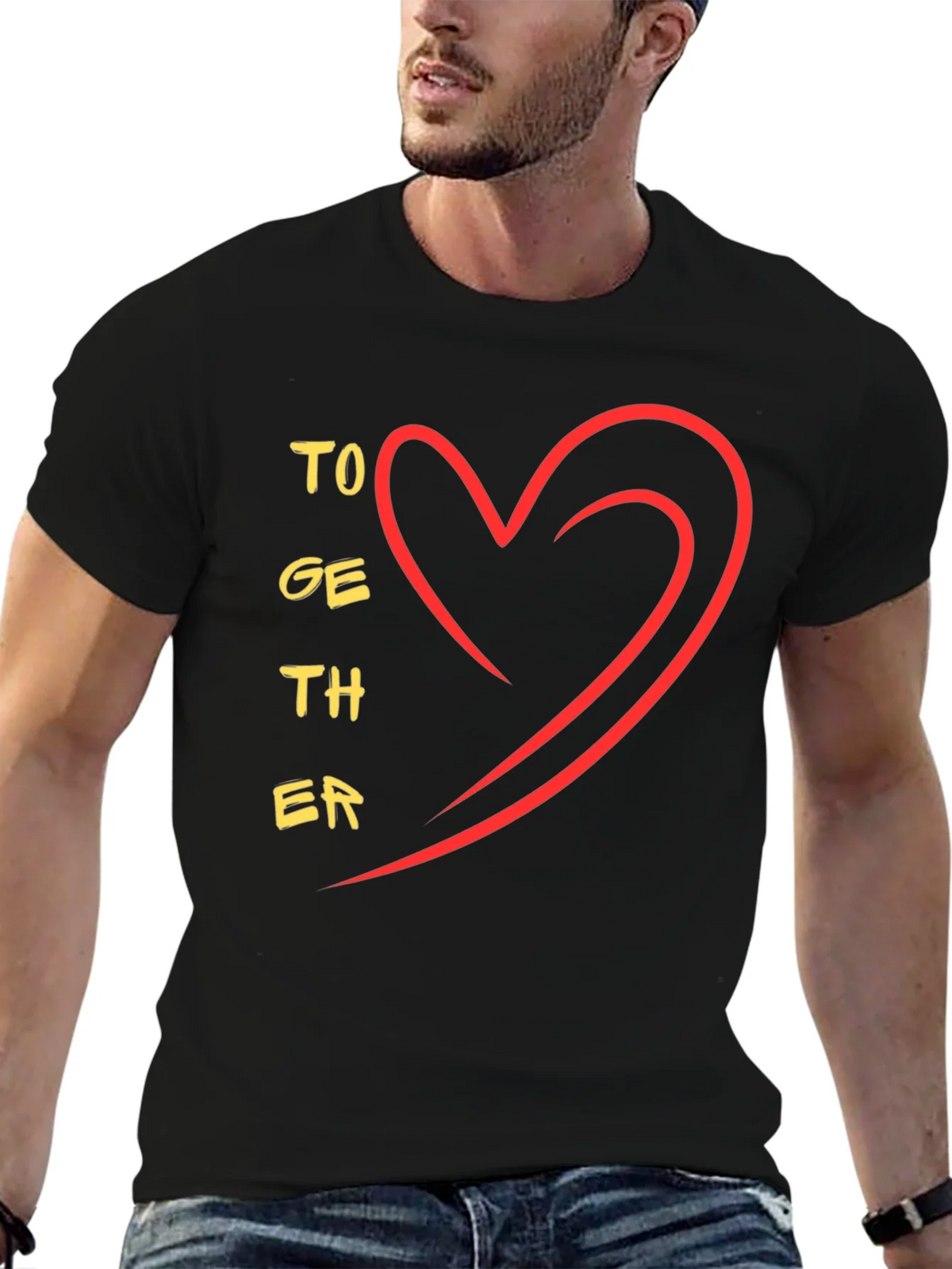 Together Heart Graphic Tee - Stylish Black Casual T-Shirt product image 6