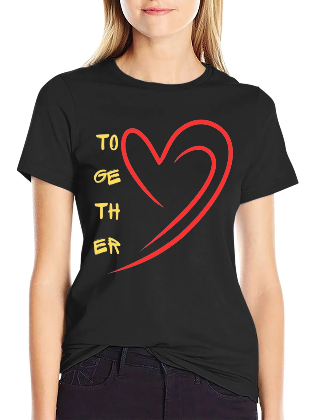 Together Heart Graphic Tee - Stylish Black Casual T-Shirt product image 2