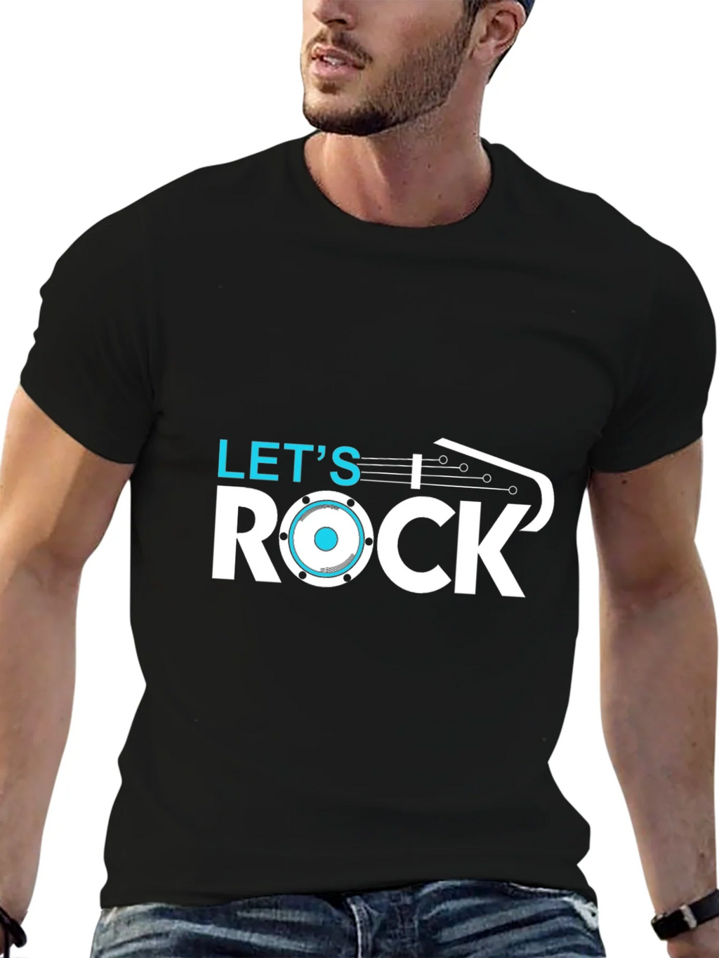 Lets Rock T-Shirt - Black Cotton Graphic Tee product image 6