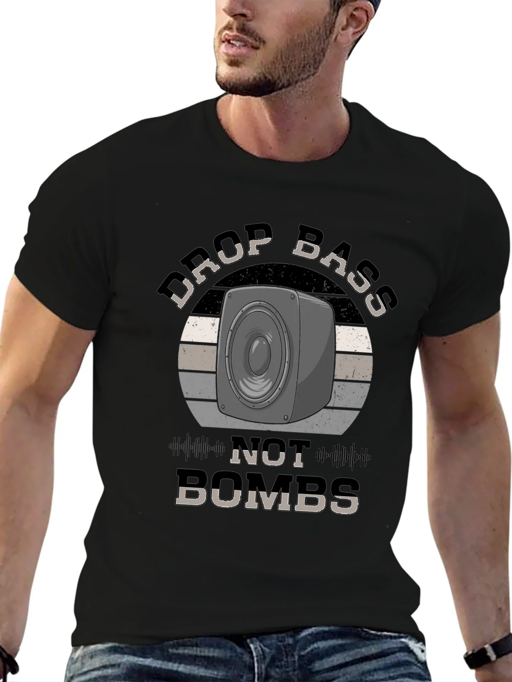 Drop Bass Not Bombs Black Graphic Tee product image 6