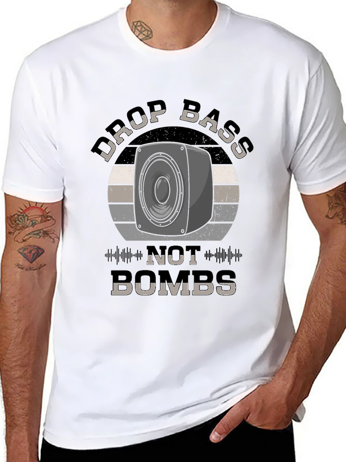 Drop Bass Not Bombs Black Graphic Tee product image 7