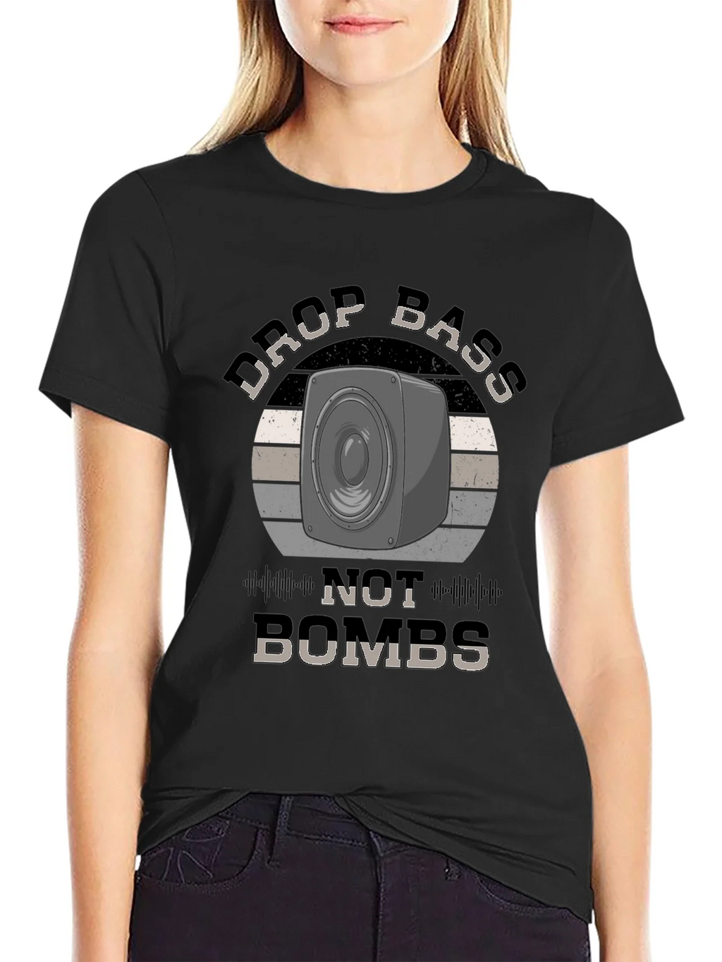 Drop Bass Not Bombs Black Graphic Tee product image 2