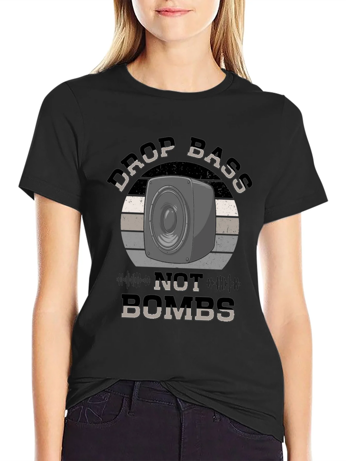 Drop Bass Not Bombs Black Graphic Tee product image 2