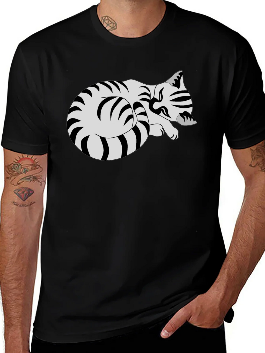 Striped Cat Graphic Tee - Comfy Casual Style product image 1