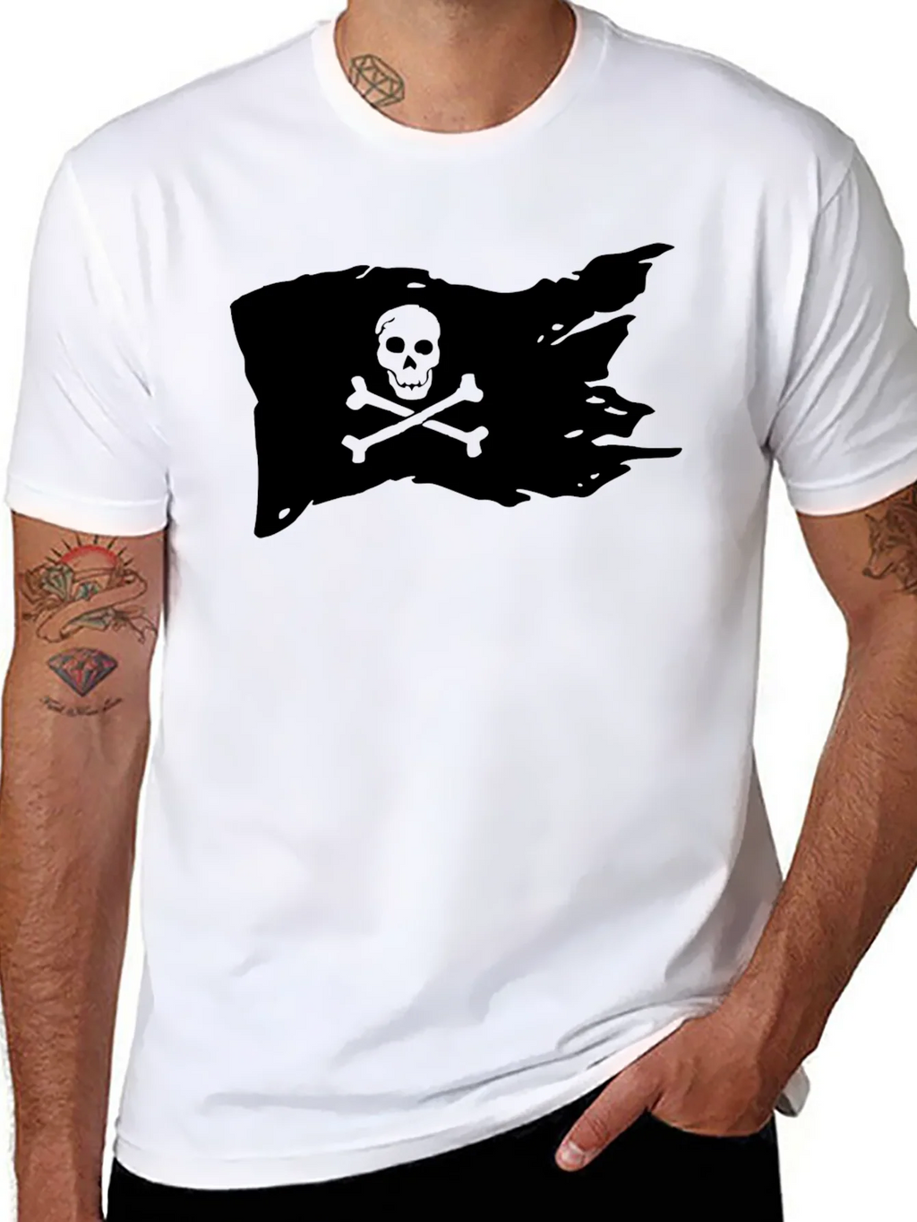 Black Pirate Flag T-Shirt Skull Bones Graphic Tee product image 7