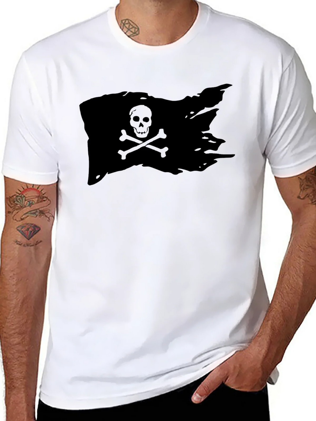 Black Pirate Flag T-Shirt Skull Bones Graphic Tee product image 7