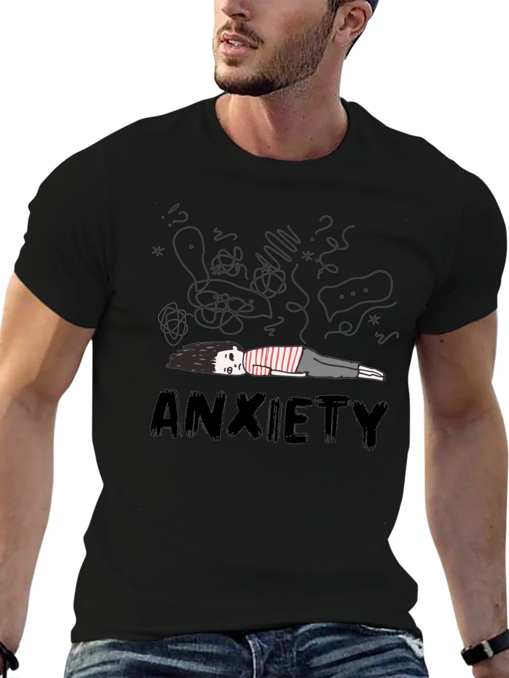 Anxiety Graphic Tee - Unisex Black Cotton T-Shirt product image 6