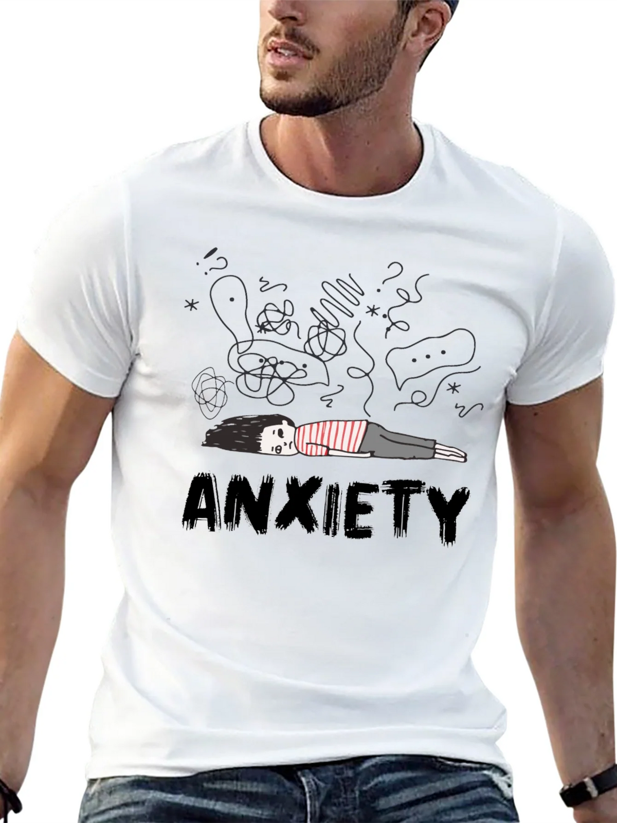 Anxiety Graphic Tee - Unisex Black Cotton T-Shirt product image 12