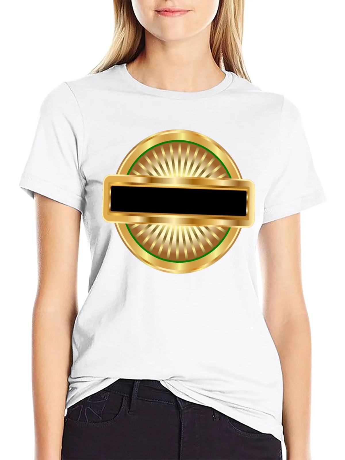 Black T-Shirt with Gold Emblem Graphic product image 1
