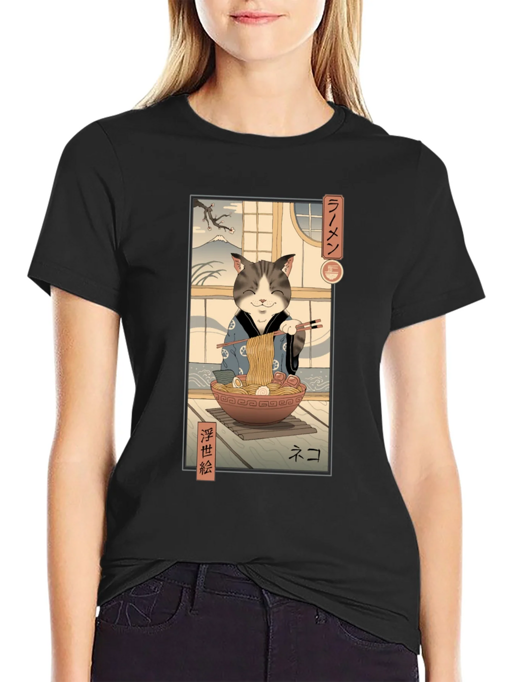 Cat Ramen Graphic Tee - Japanese Art Inspired product image 2