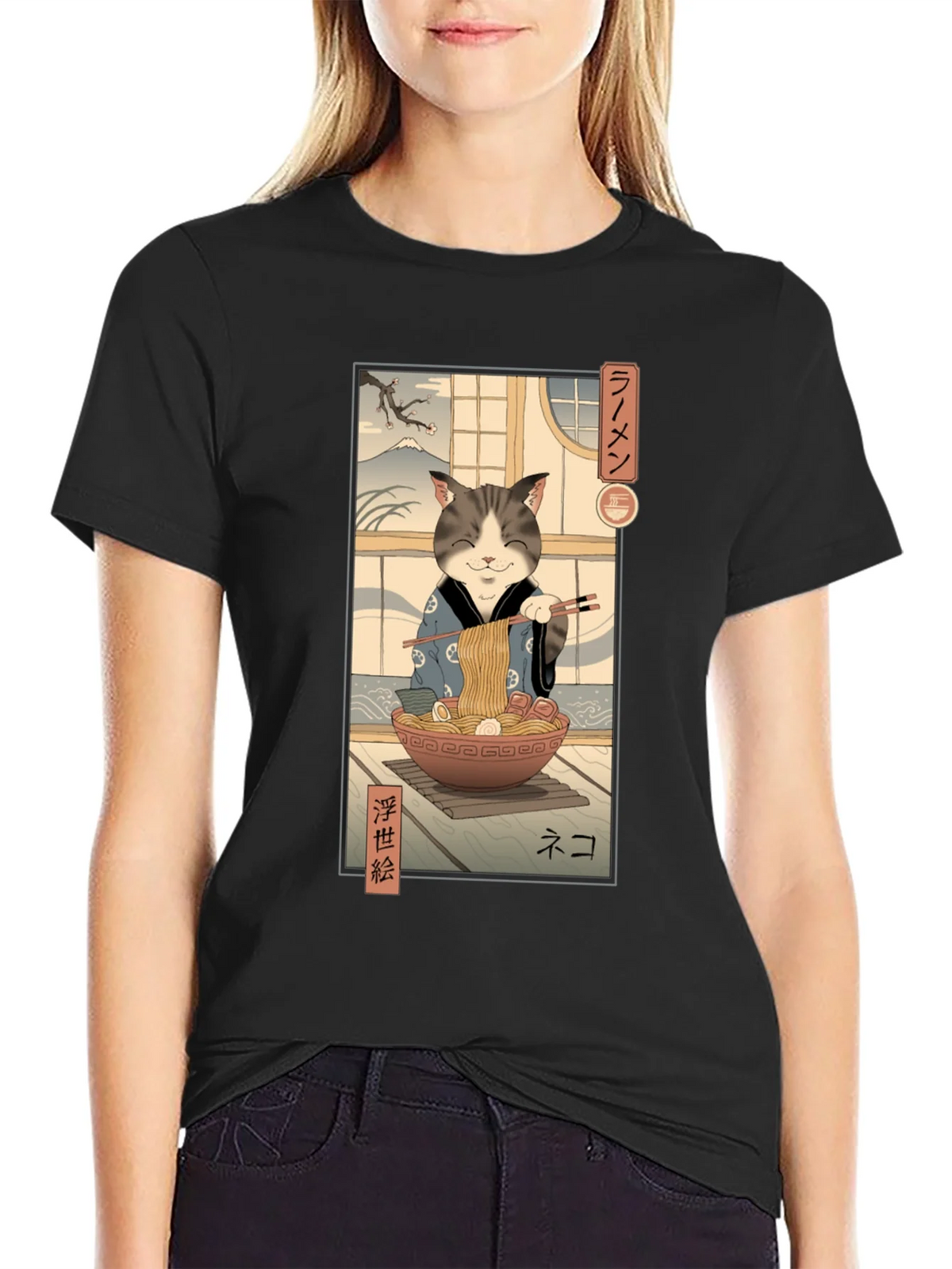 Cat Ramen Graphic Tee - Japanese Art Inspired product image 2