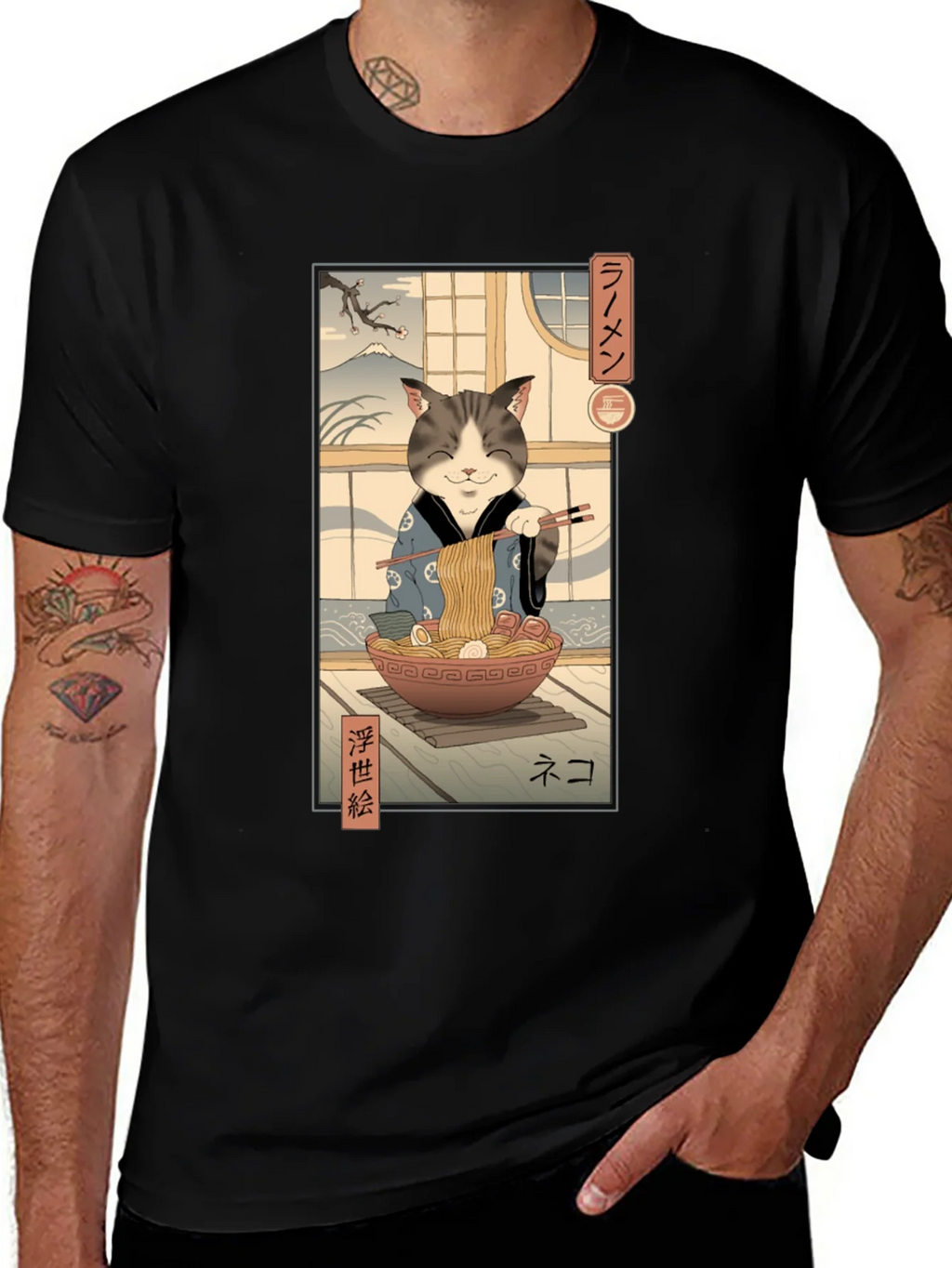 Cat Ramen Graphic Tee - Japanese Art Inspired product image 1