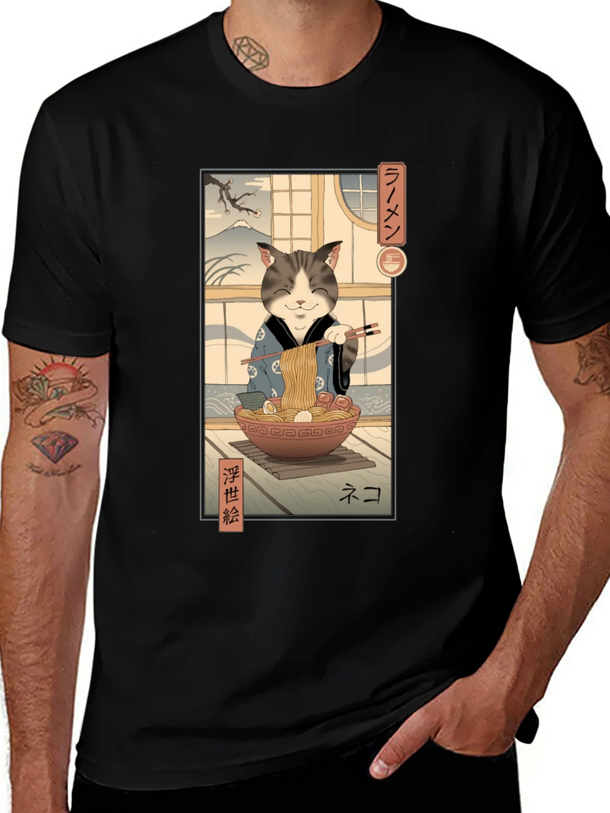 Cat Ramen Graphic Tee - Japanese Art Inspired product image 1