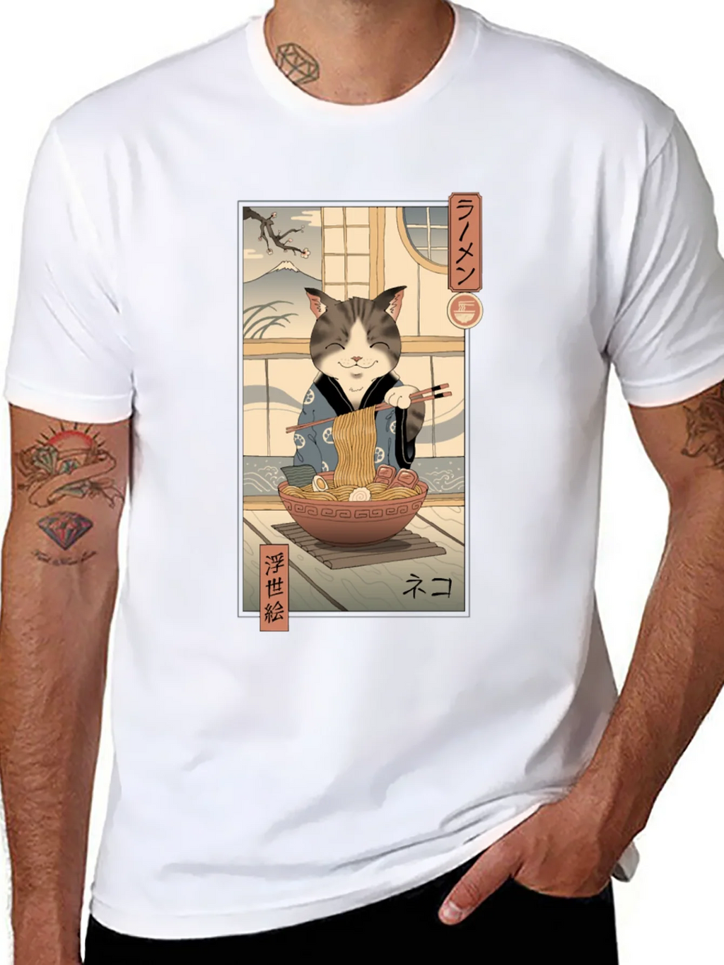 Cat Ramen Graphic Tee - Japanese Art Inspired product image 7