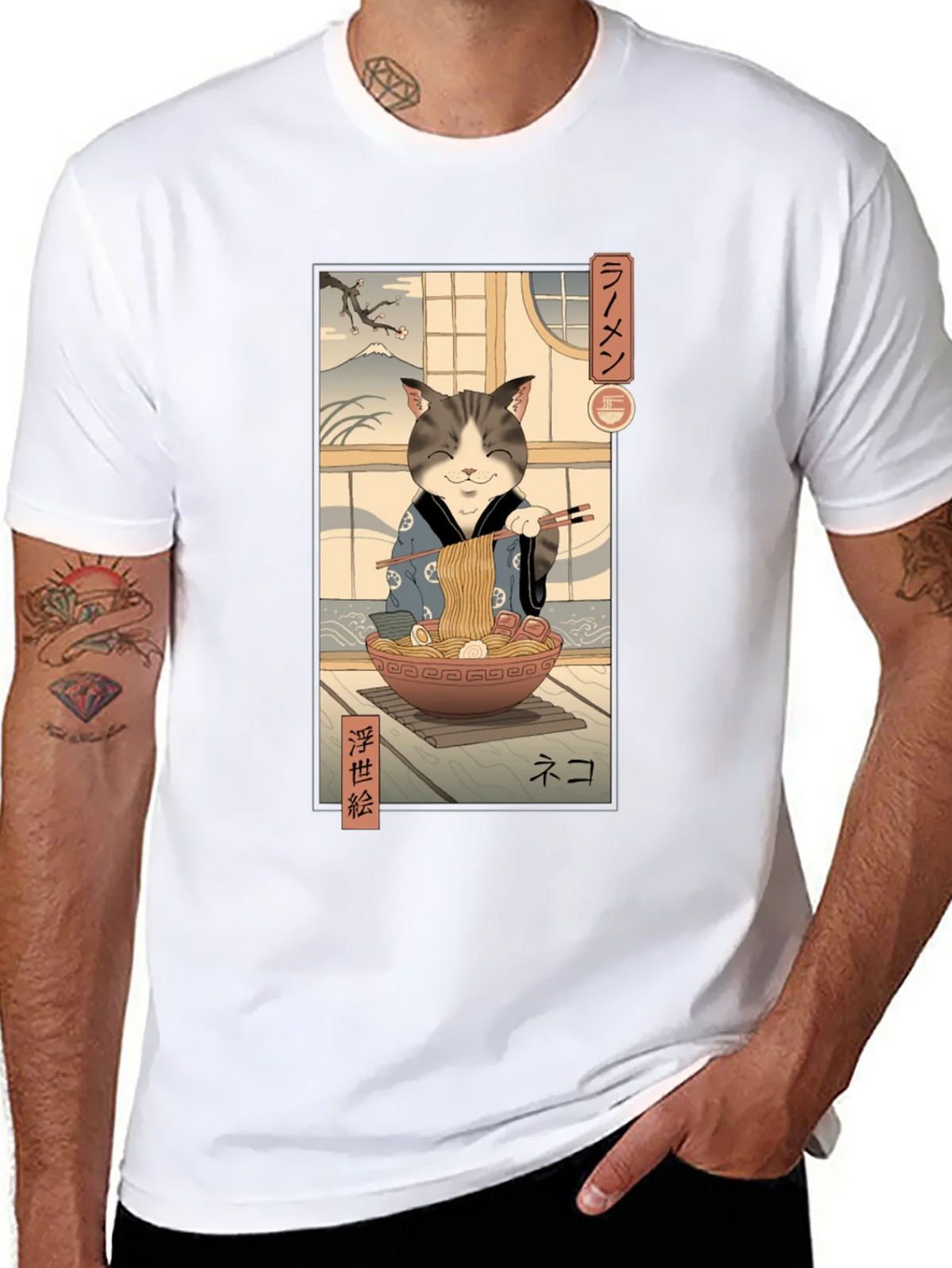 Cat Ramen Graphic Tee - Japanese Art Inspired product image 7