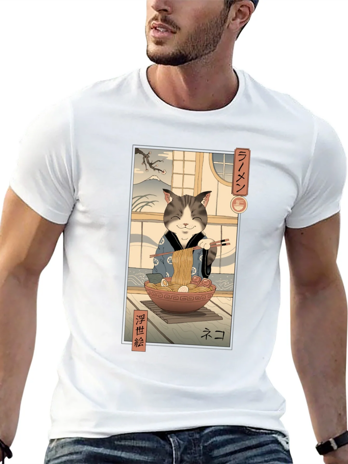Cat Ramen Graphic Tee - Japanese Art Inspired product image 12