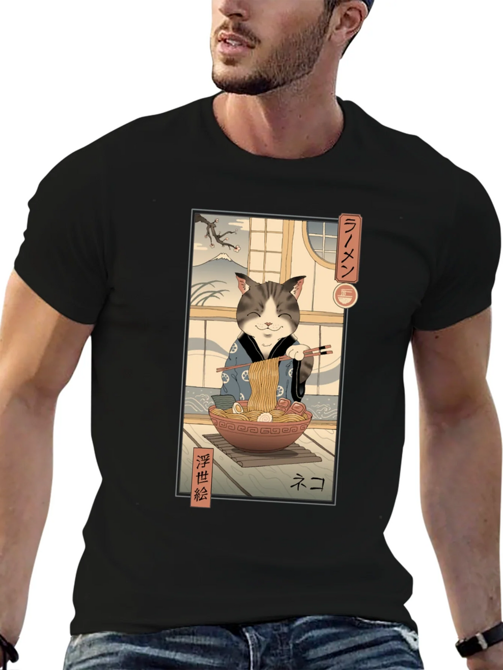 Cat Ramen Graphic Tee - Japanese Art Inspired product image 6