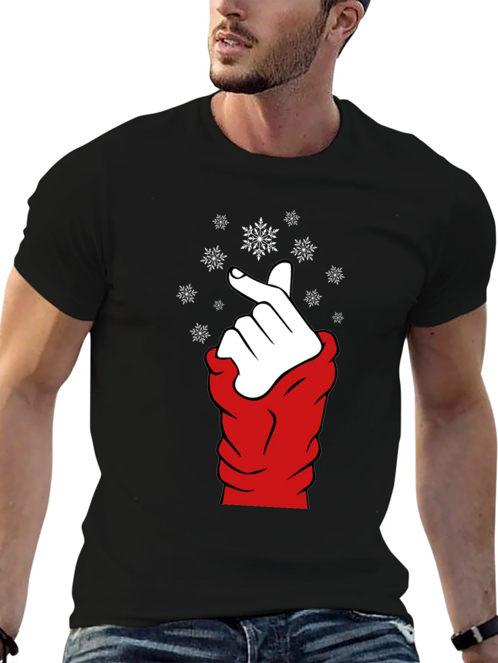 Heart Finger Snowflake Graphic Black T-Shirt product image 6
