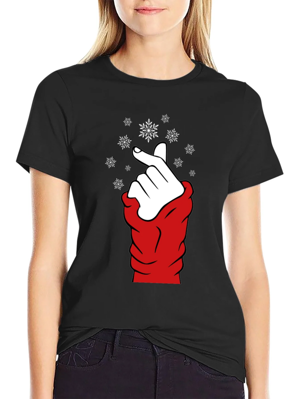 Heart Finger Snowflake Graphic Black T-Shirt product image 2