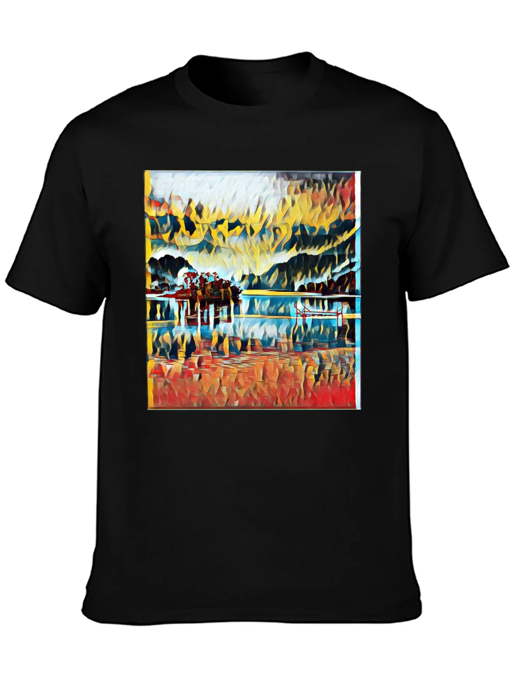 Abstract Landscape Print Black T-Shirt product image 3