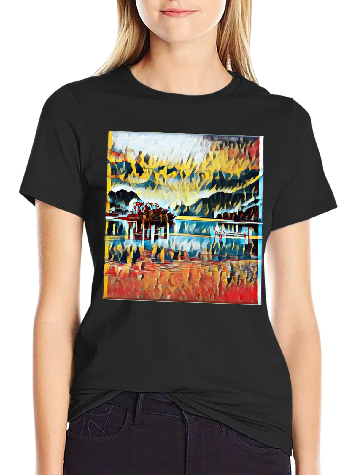 Abstract Landscape Print Black T-Shirt product image 2