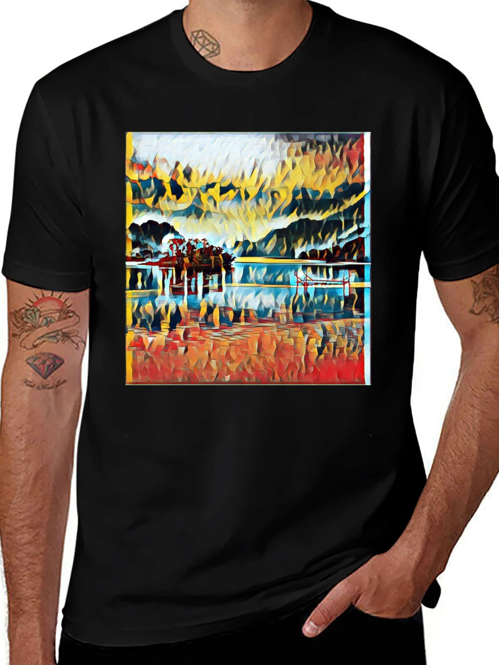 Abstract Landscape Print Black T-Shirt product image 1