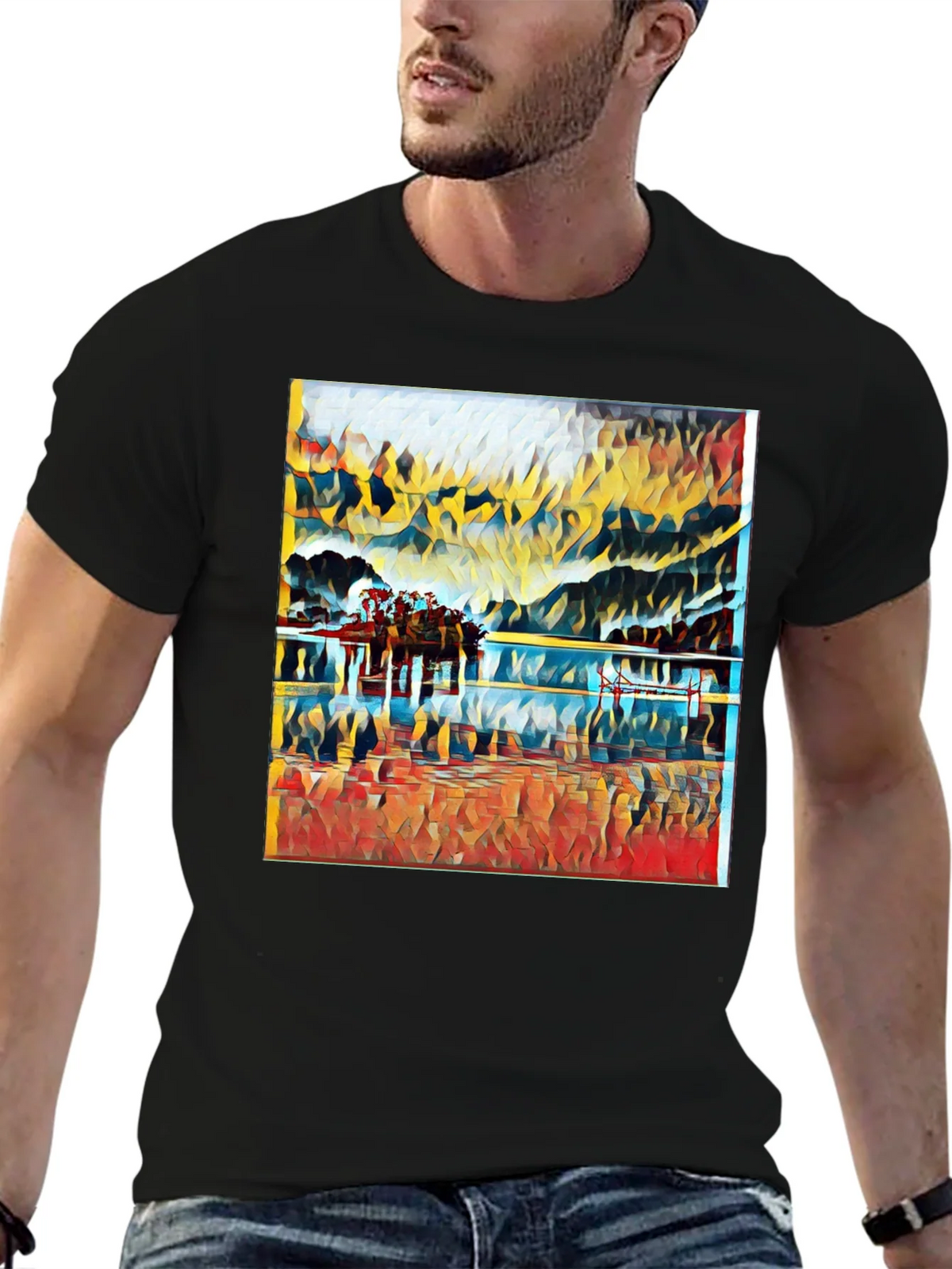 Abstract Landscape Print Black T-Shirt product image 6