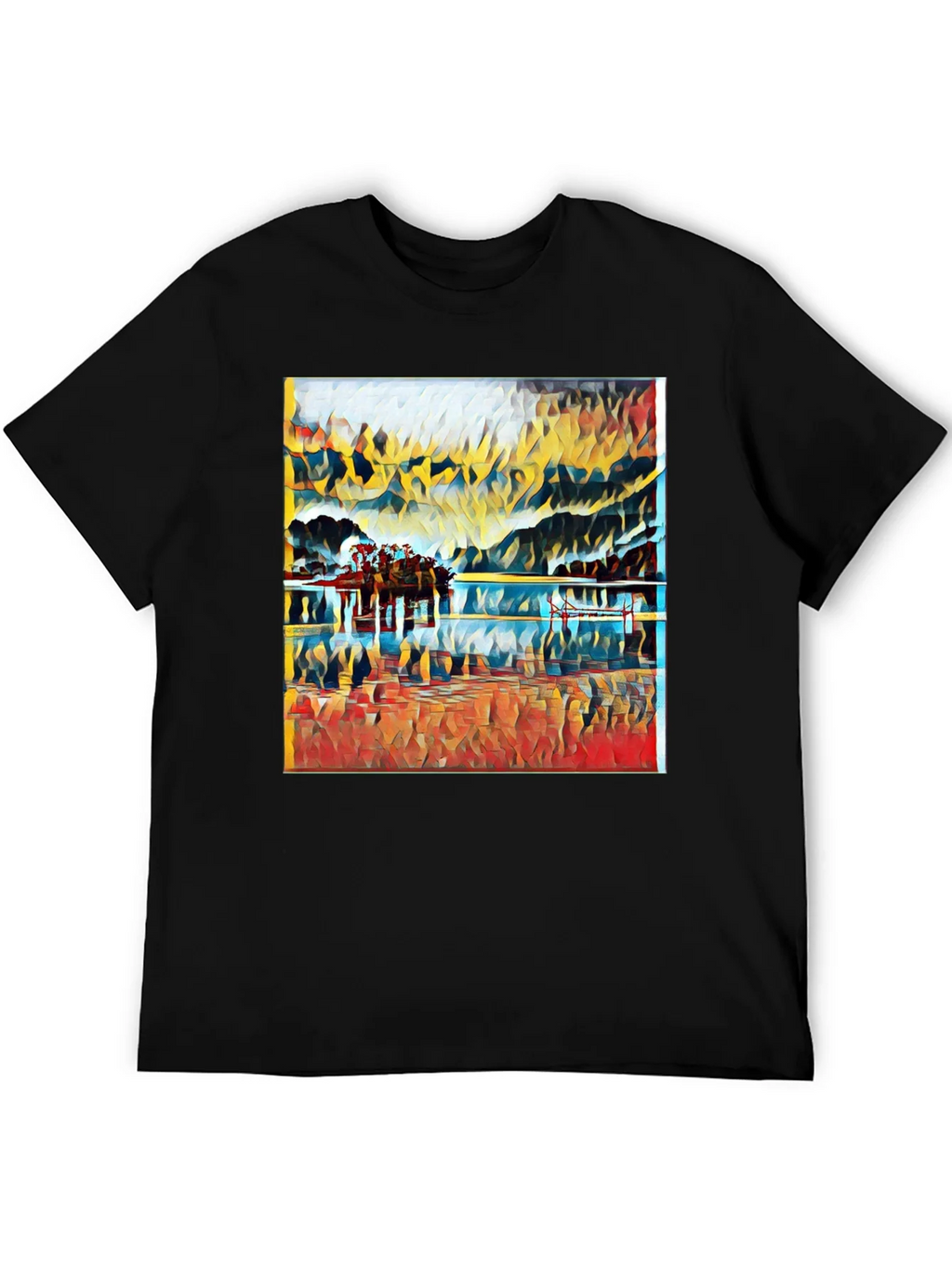 Abstract Landscape Print Black T-Shirt product image 5