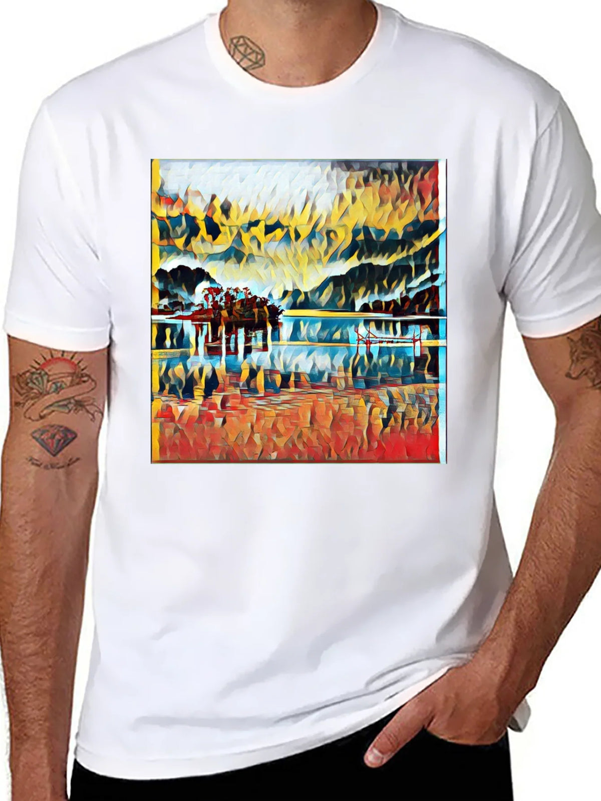 Abstract Landscape Print Black T-Shirt product image 7