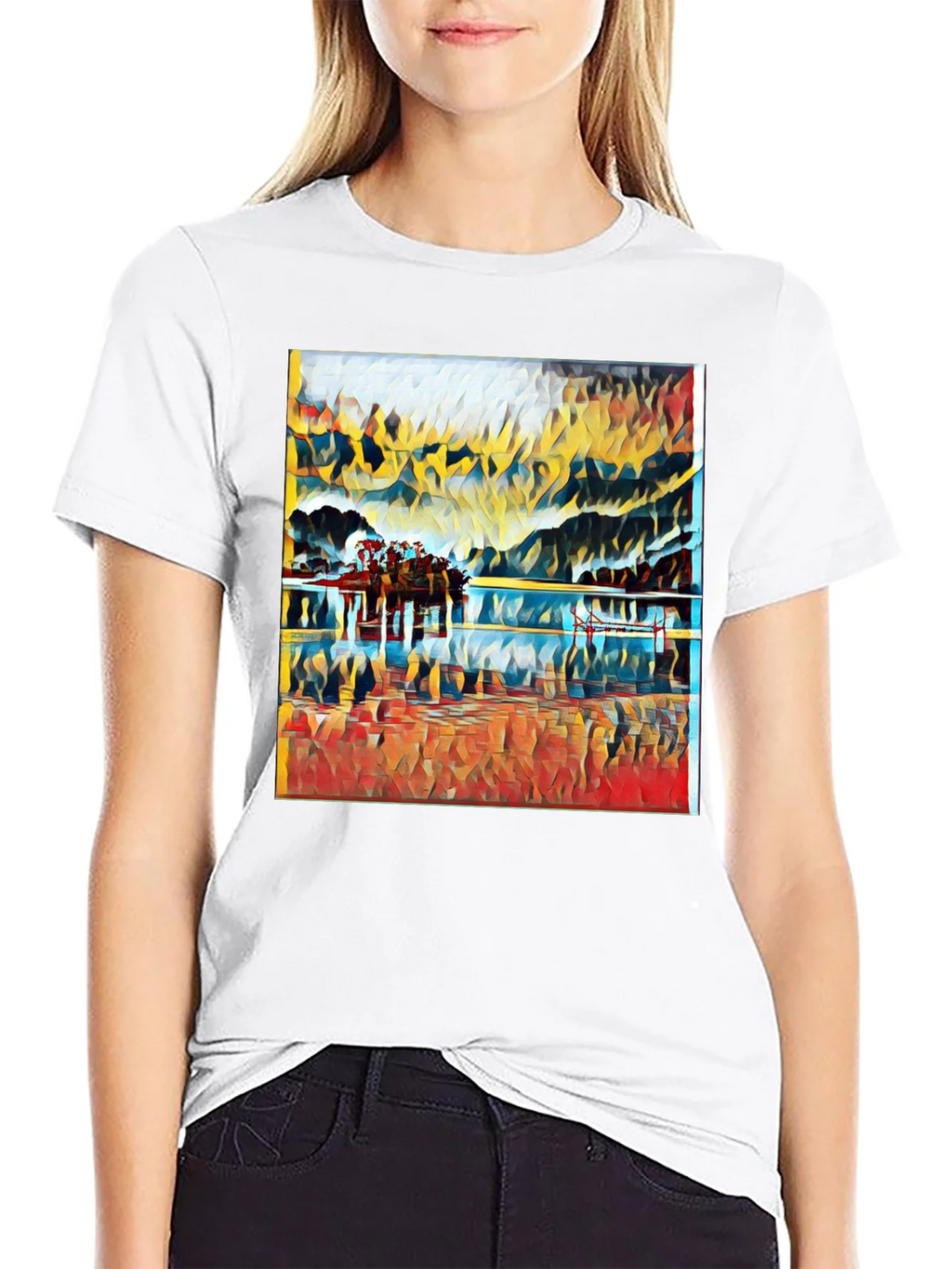 Abstract Landscape Print Black T-Shirt product image 8