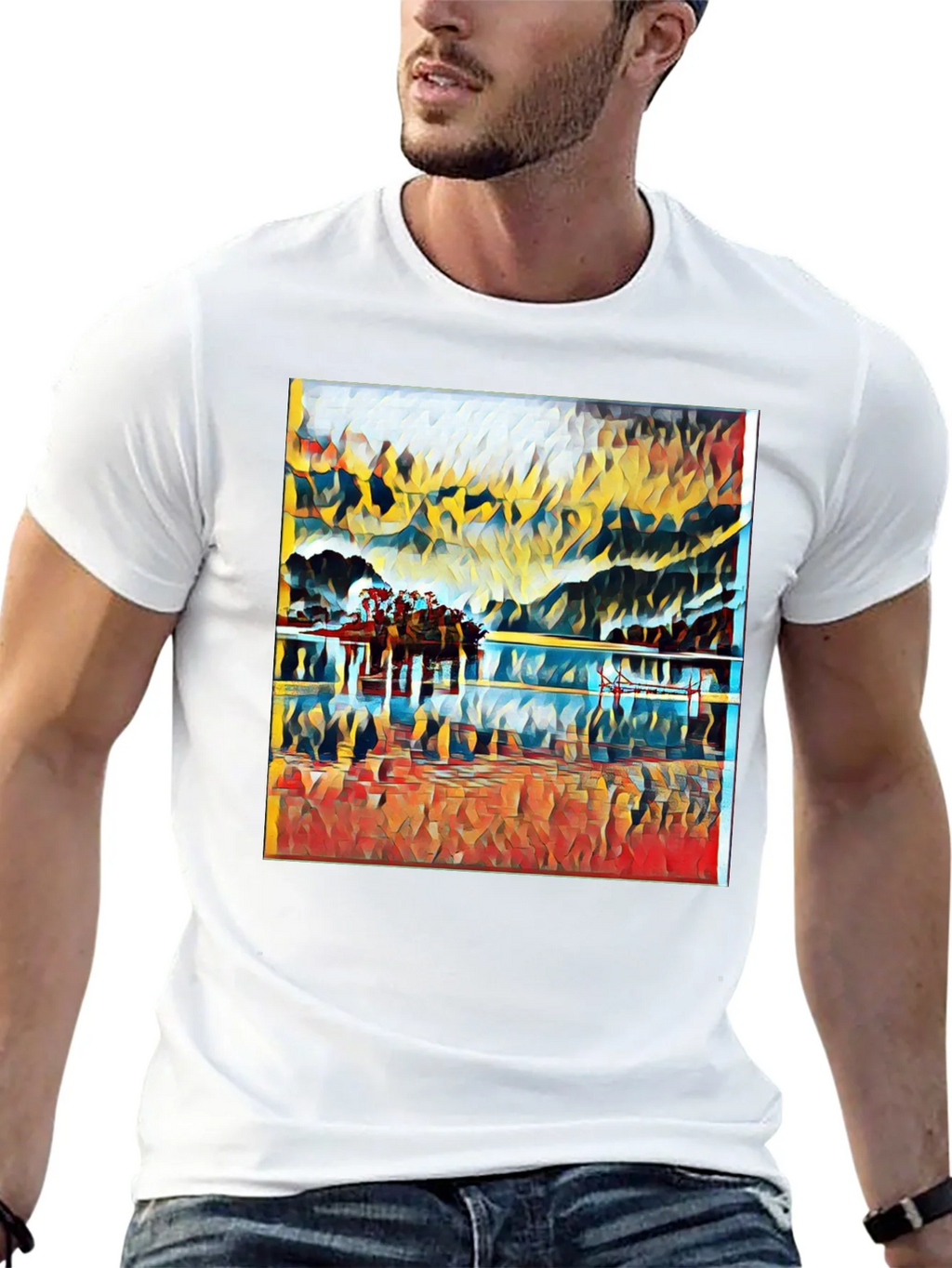 Abstract Landscape Print Black T-Shirt product image 12