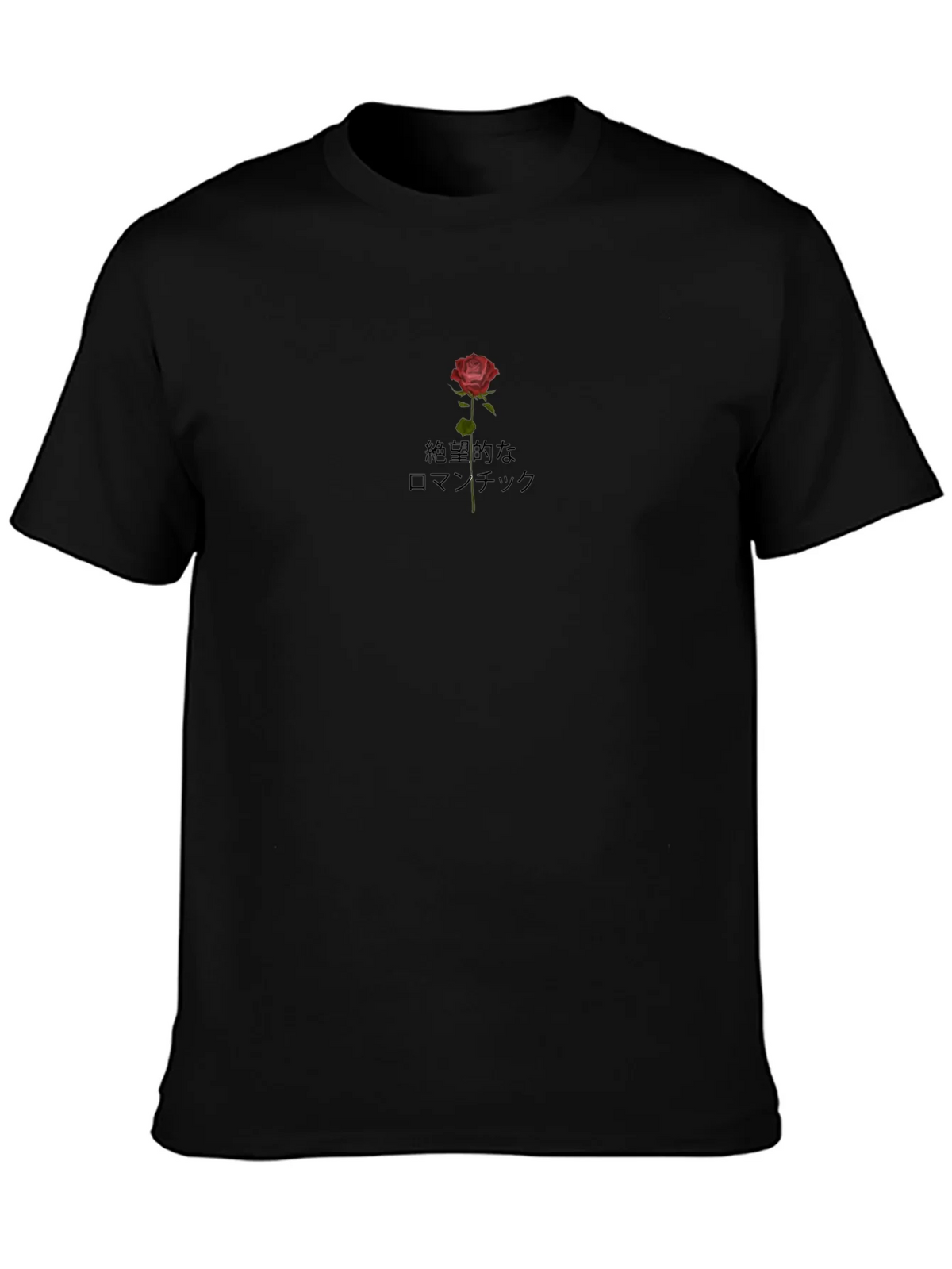 Black Tee with Rose & Japanese Text Design product image 3