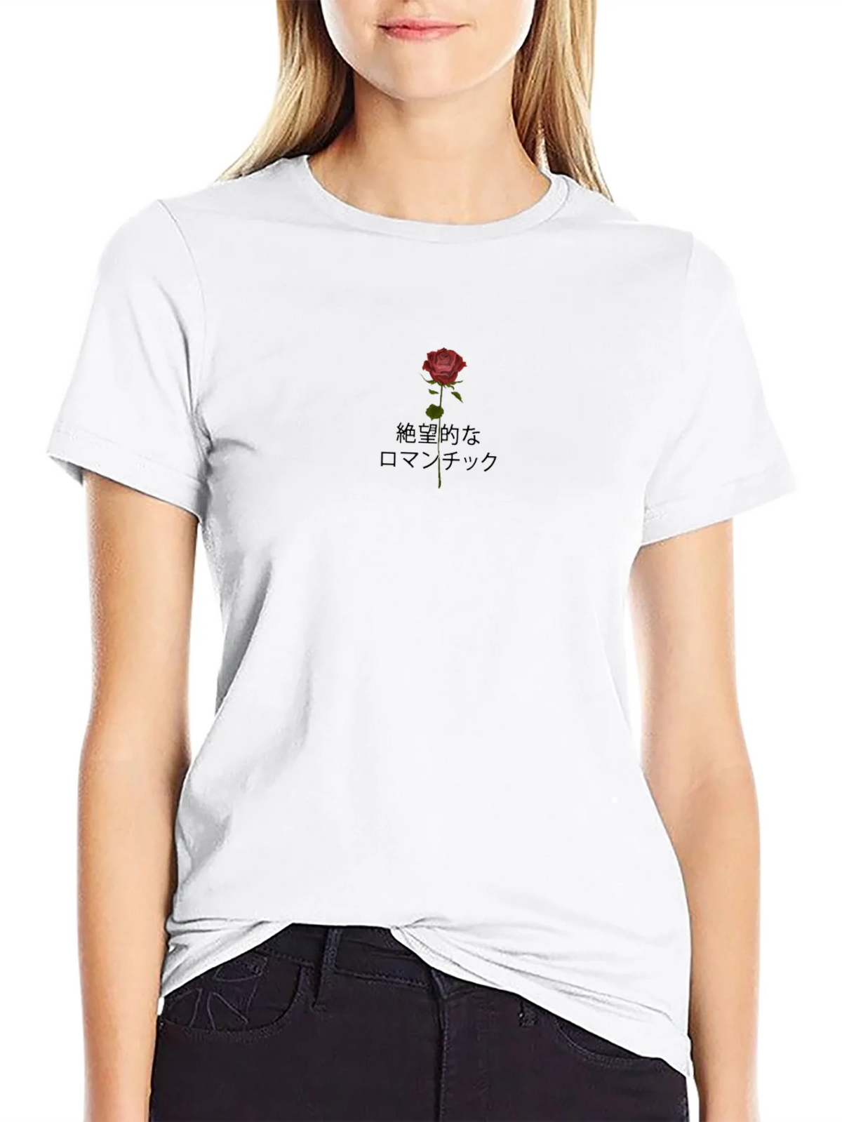 Black Tee with Rose & Japanese Text Design product image 8