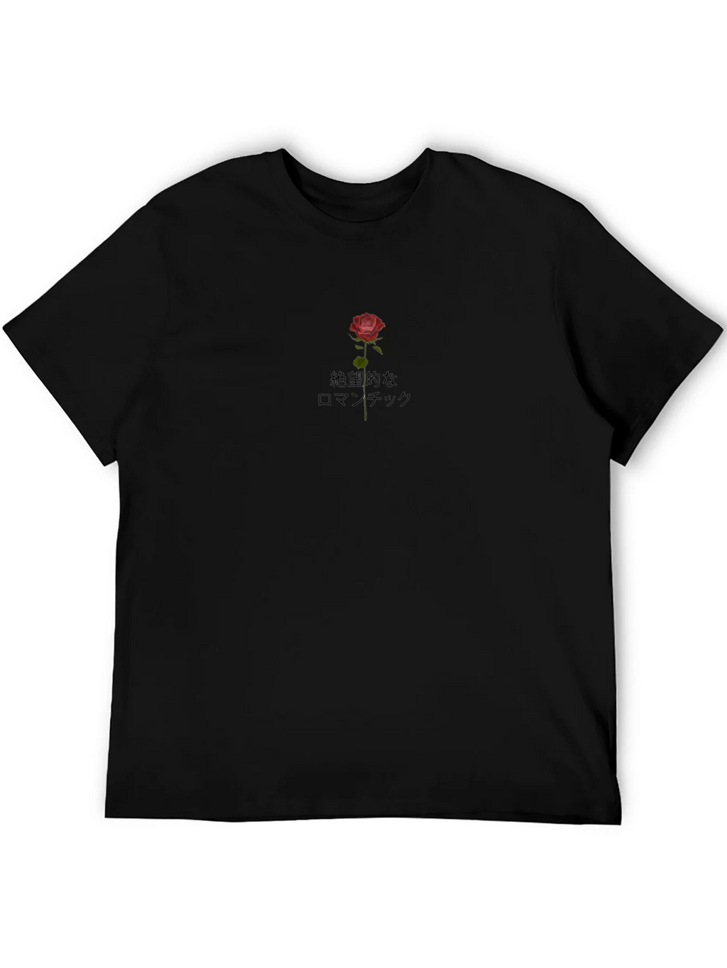 Black Tee with Rose & Japanese Text Design product image 5
