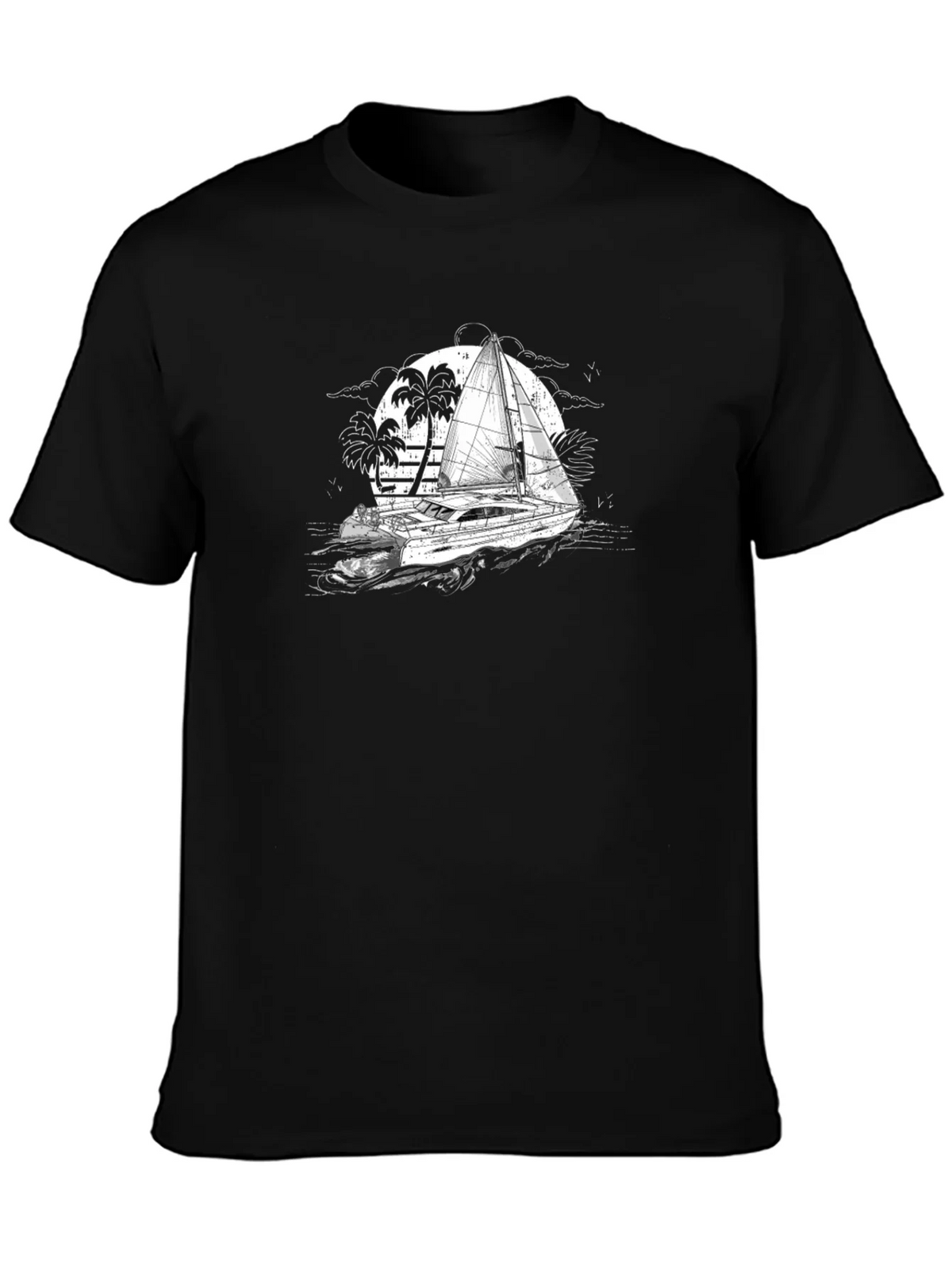 Black T-Shirt with Sailing Boat Graphic product image 3
