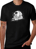 Black T-Shirt with Sailing Boat Graphic product image 1