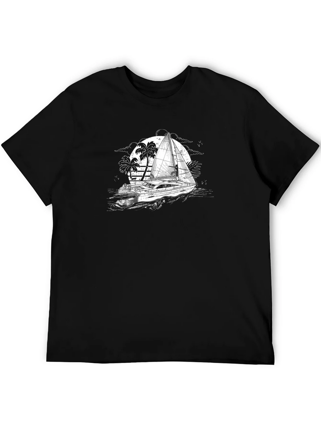 Black T-Shirt with Sailing Boat Graphic product image 5