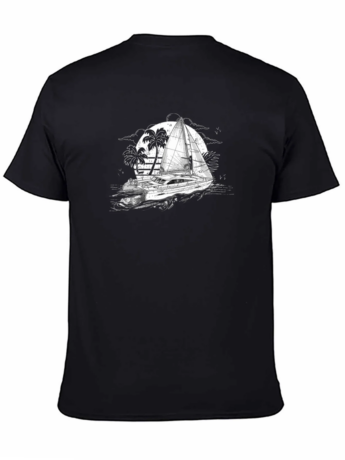Black T-Shirt with Sailing Boat Graphic product image 4